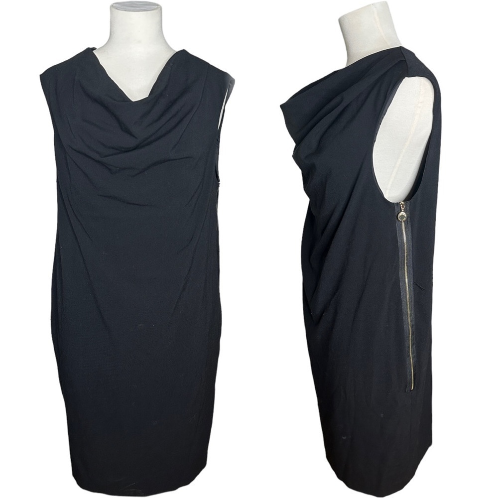 Calvin Klein Exposed Gold Side Zipper Ruched Neckline Black Cocktail Dress 14